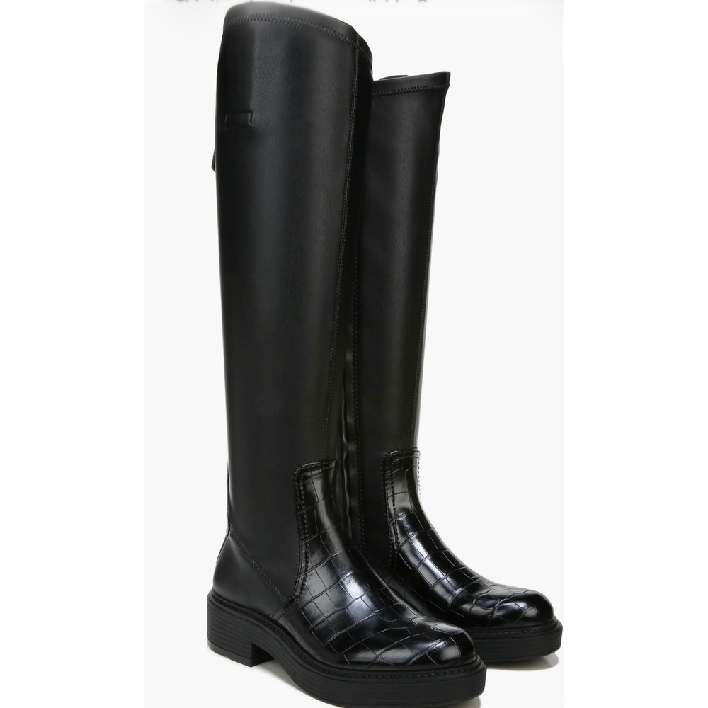 Franco Sarto Keaton Black Croc Embossed Knee High Moto Riding Boots Size 7